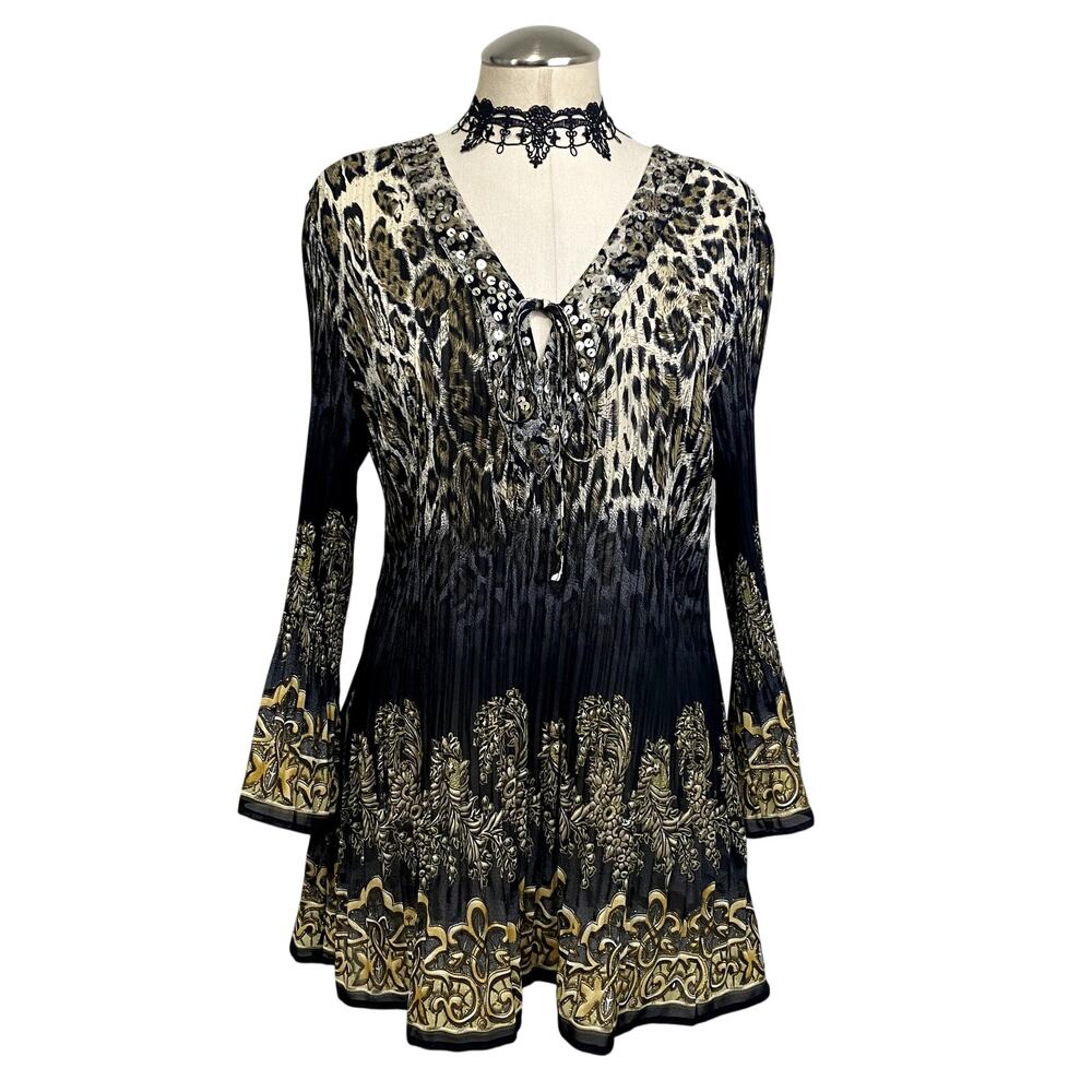 Dressbarn Black and Gold Ornate Blouse